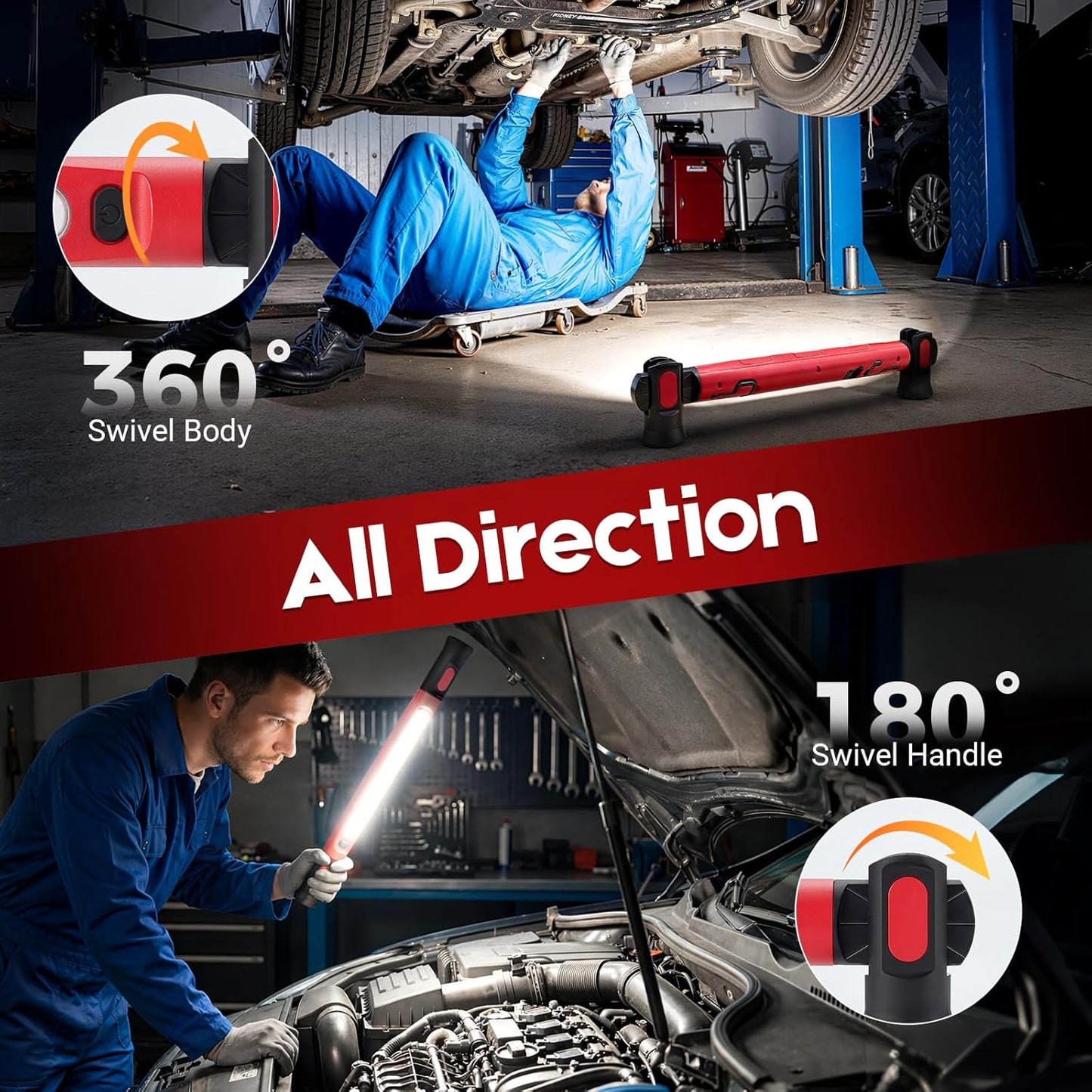 🧲🌟Magnetic Work Light, Portable Under Hood Lights Machanic Tools for Car Repairing, Inspection, Garage, Emergency