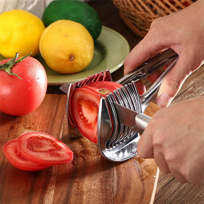 Kitchen Gadgets Handy Stainless Steel Onion Holder Potato Tomato Slicer Vegetable Fruit Cutter Safety Cooking Tools Accessories
