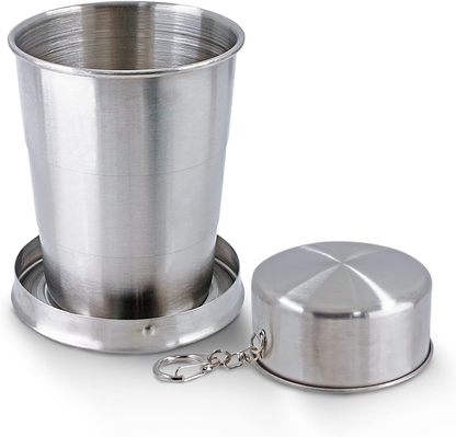 🎁💐2 PCS Collapsible Travel Cup With Keychain, Stainless Steel Folding Camping Cup