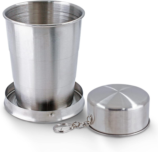 🎁💐2 PCS Collapsible Travel Cup With Keychain, Stainless Steel Folding Camping Cup