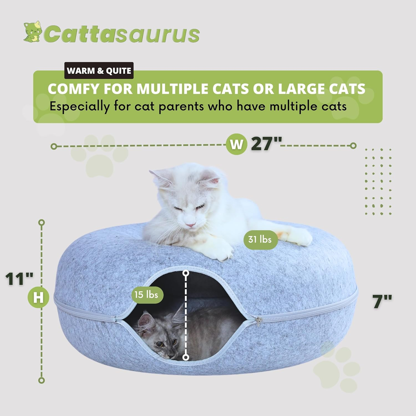 🐱🐱Cat Cave Donut for Multiple & Large Cats up to 30-45 lbs, 3-in-1 Self Warming Cat Bed, Tunnel & Scratcher