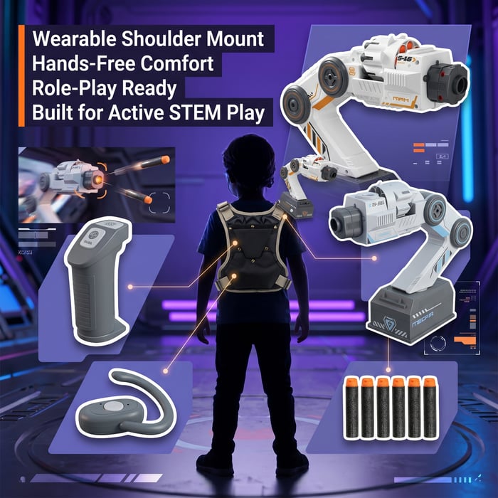 Smart Tracking Robotic Arm Blaster | Dual Control, Hands-Free STEM Fun!