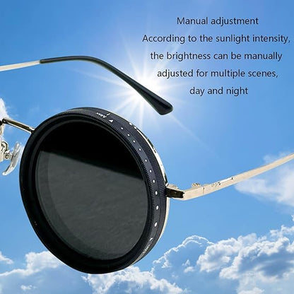 ☀️👓️Adjustable Tint Sunglasses, 1-9 Gears Rounded Polarized Glasses with Filter Lenses