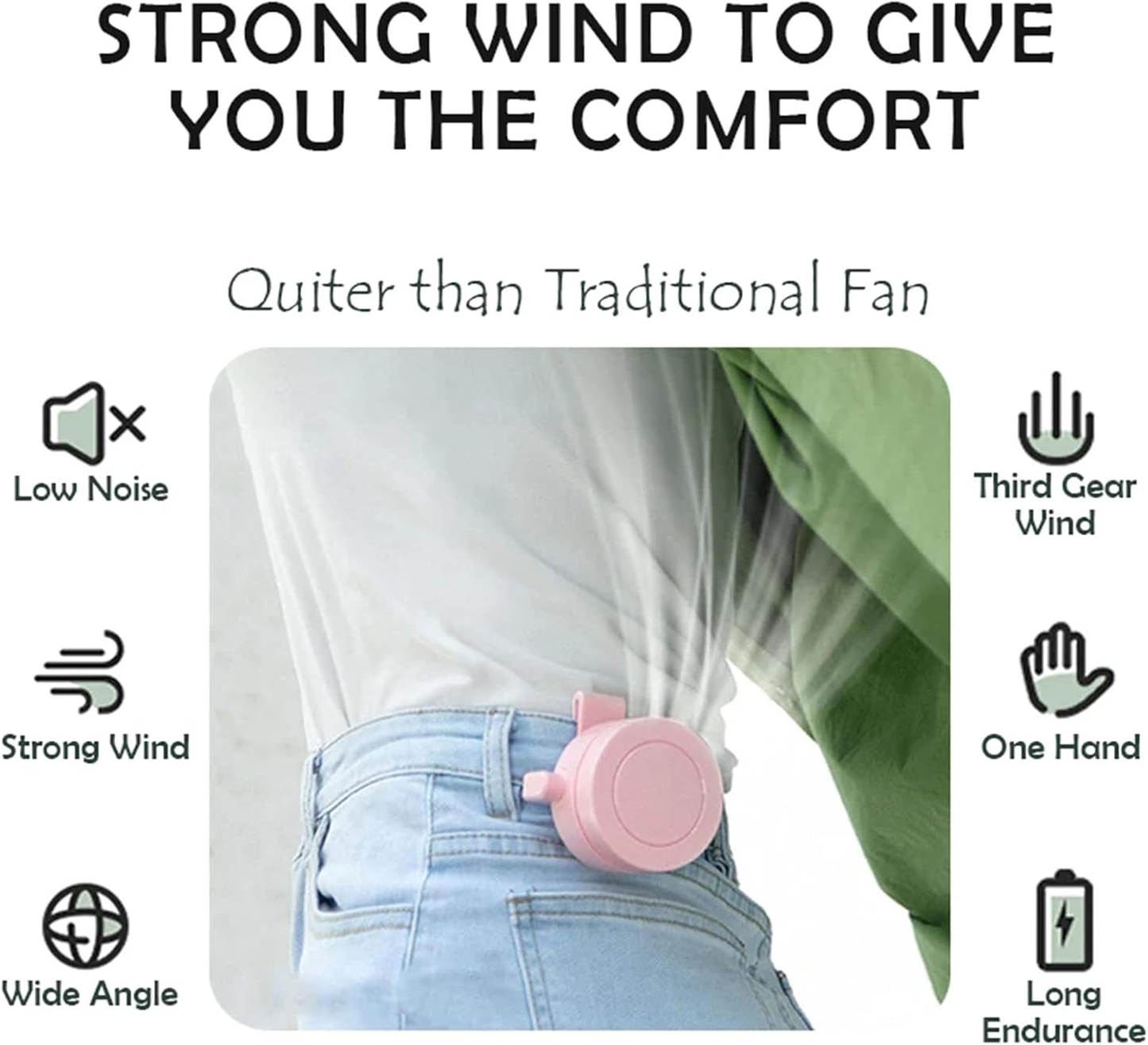 ✨️Portable Mini Waist Clip Fan, USB or Battery Personal Fan 3 Speeds Bladeless