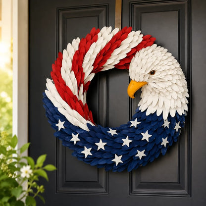 American Flag Accipiter Wreath with Eagle Head – Patriotic Front Door Decor