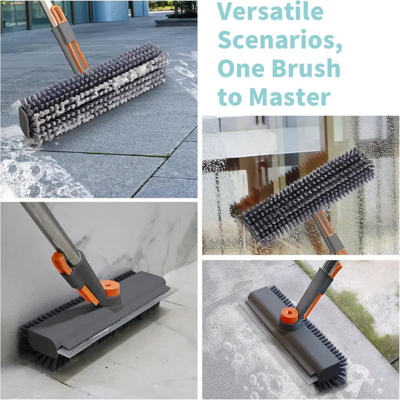 Floor Scrub Brush Bathtub Brush with Long Handle 3 in 1 Scrape and Heavy-Duty Stiff Bristle Scrubber Brush