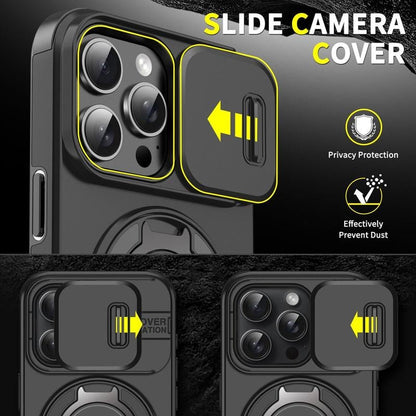 Case with Slide Camera Cover & Rotatable Ring Kickstand, Grade Shockproof Protective Case for iPhone 11/12/13/14/15/16/17 Series