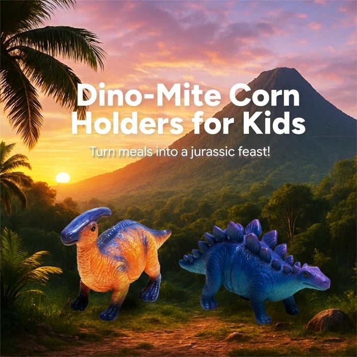 🔥Dinosaur Corn Holders for Corn On The Cob - Funny Corn Cob Holder for Kids and Adults with Stainless Steel Prongs