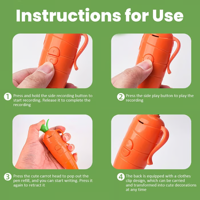 Carrot voice recorder, cute 60-second voice recorder for kids