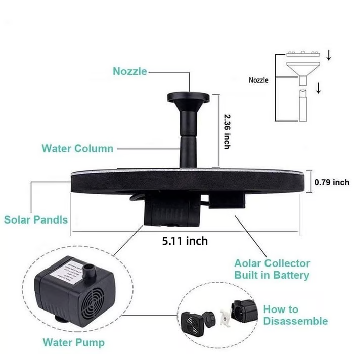 Solar Water Fountains,Solar Powered Bird Bath Fountain with 6 Nozzles - Free Standing Floating Solar Fountains for Bird Bath, Garden, Pond, Pool