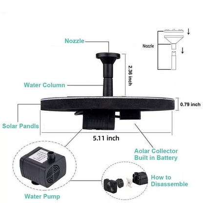 Solar Water Fountains,Solar Powered Bird Bath Fountain with 6 Nozzles - Free Standing Floating Solar Fountains for Bird Bath, Garden, Pond, Pool