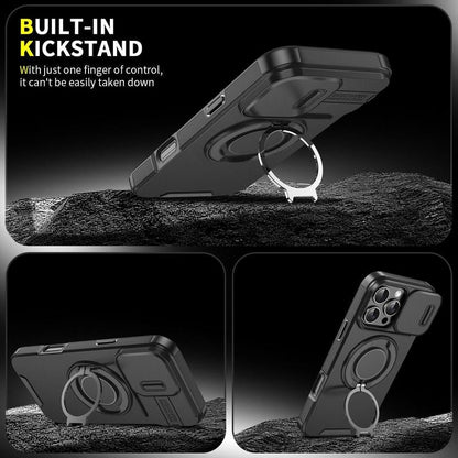 Case with Slide Camera Cover & Rotatable Ring Kickstand, Grade Shockproof Protective Case for iPhone 11/12/13/14/15/16/17 Series