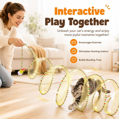 😸Potaroma Spiral Tunnel Cat Toy, Cat Self Play Spiral Kitten Collapsible Spring Tunnel Toy for Indoor Cats with Feather and Bell, 20 Inches Unfolded