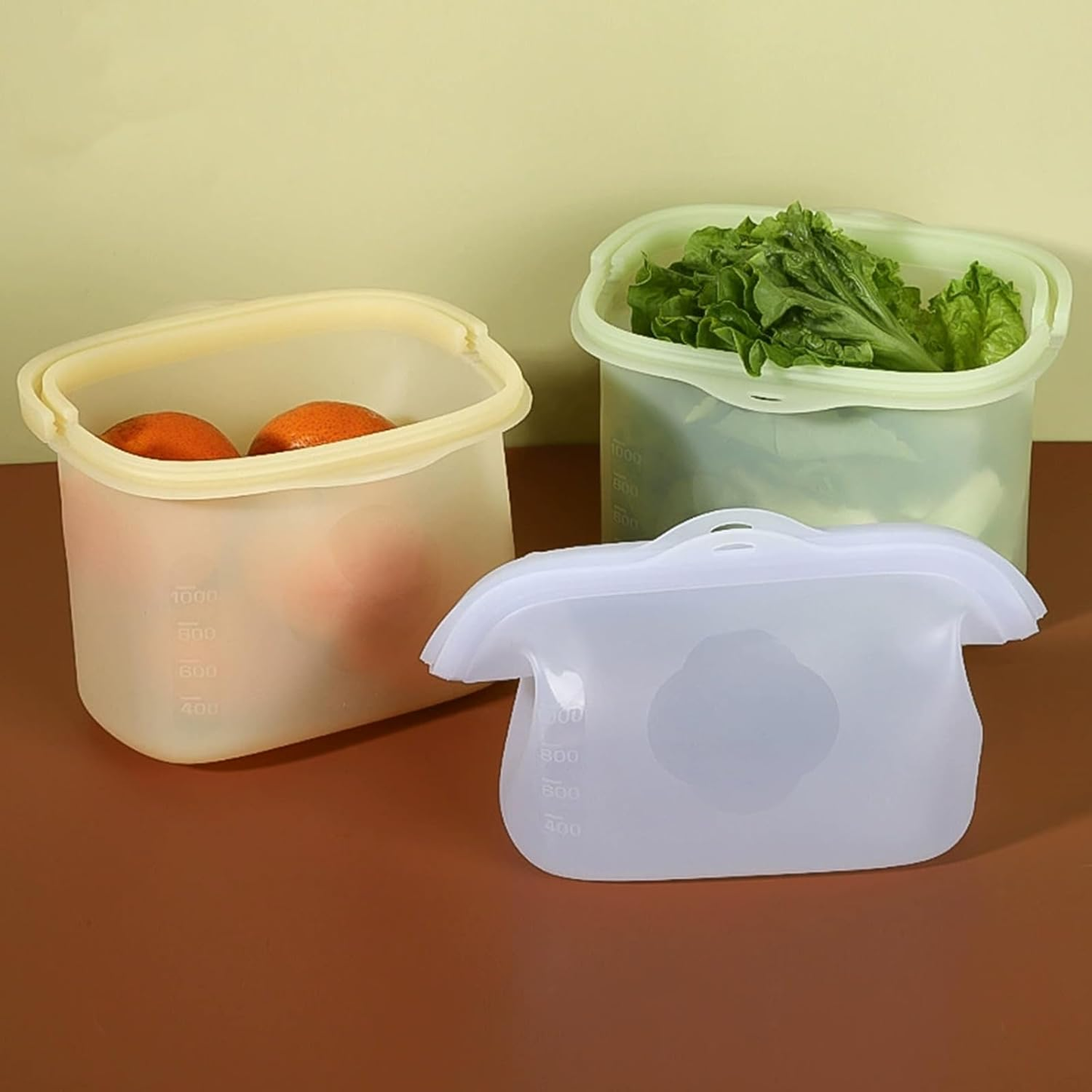 🔥🔥Silicone Food Storage Bags, Silicone Storage Bags, 1000ml Reusable Freezer Bags, -40° to 200° Temperature Resistance, Splicable Larger Opening Zip Lock Bag