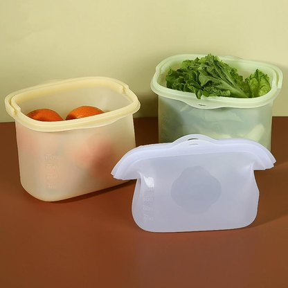 🔥🔥Silicone Food Storage Bags, Silicone Storage Bags, 1000ml Reusable Freezer Bags, -40° to 200° Temperature Resistance, Splicable Larger Opening Zip Lock Bag