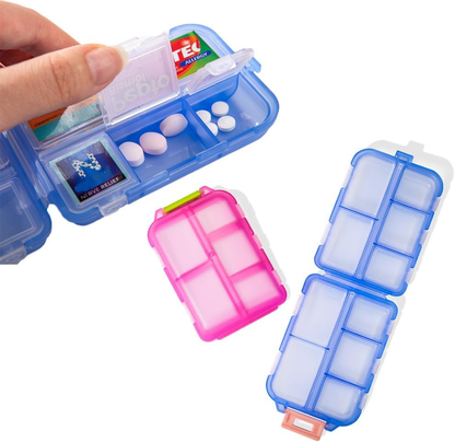 Custom Travel Pill Organizer, 10 Compartments Portable Pill Case with Medicine Labels, 5 Colors Daily Pill Box