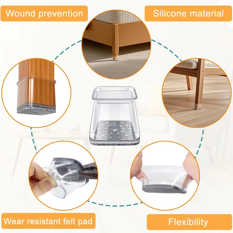 Square Chair Leg Floor Protectors, Furniture felt pads for Hardwood Floors, furniture Sliders for Chair Legs, Floor Protectors for Chairs, reduces noise Silicone Chair Leg Caps Cover, Large, Clear