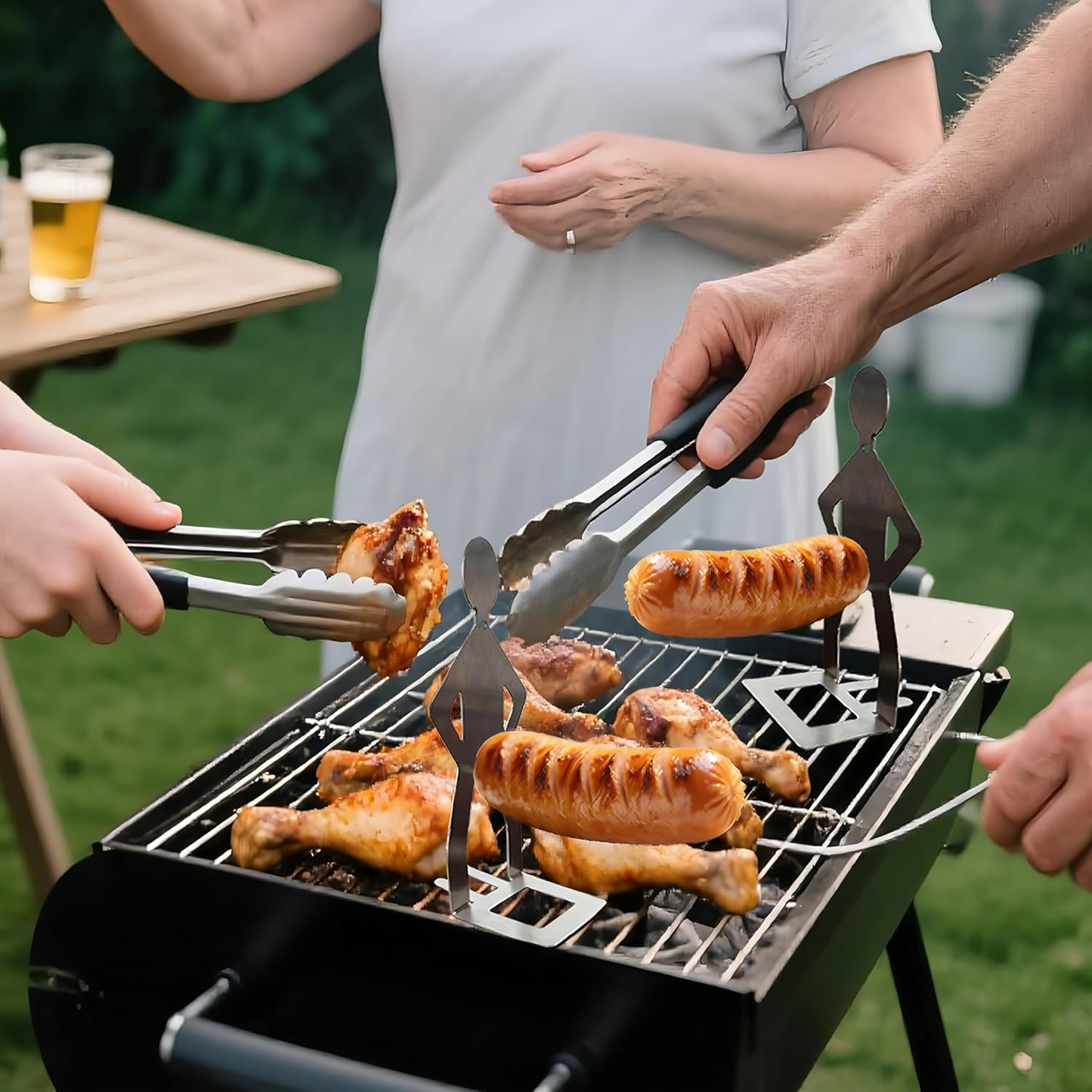 6 PCS Funny BBQ Stand Man Hot Dog Holder,Reusable Stainless Steel Hotdog and Sausage Stand