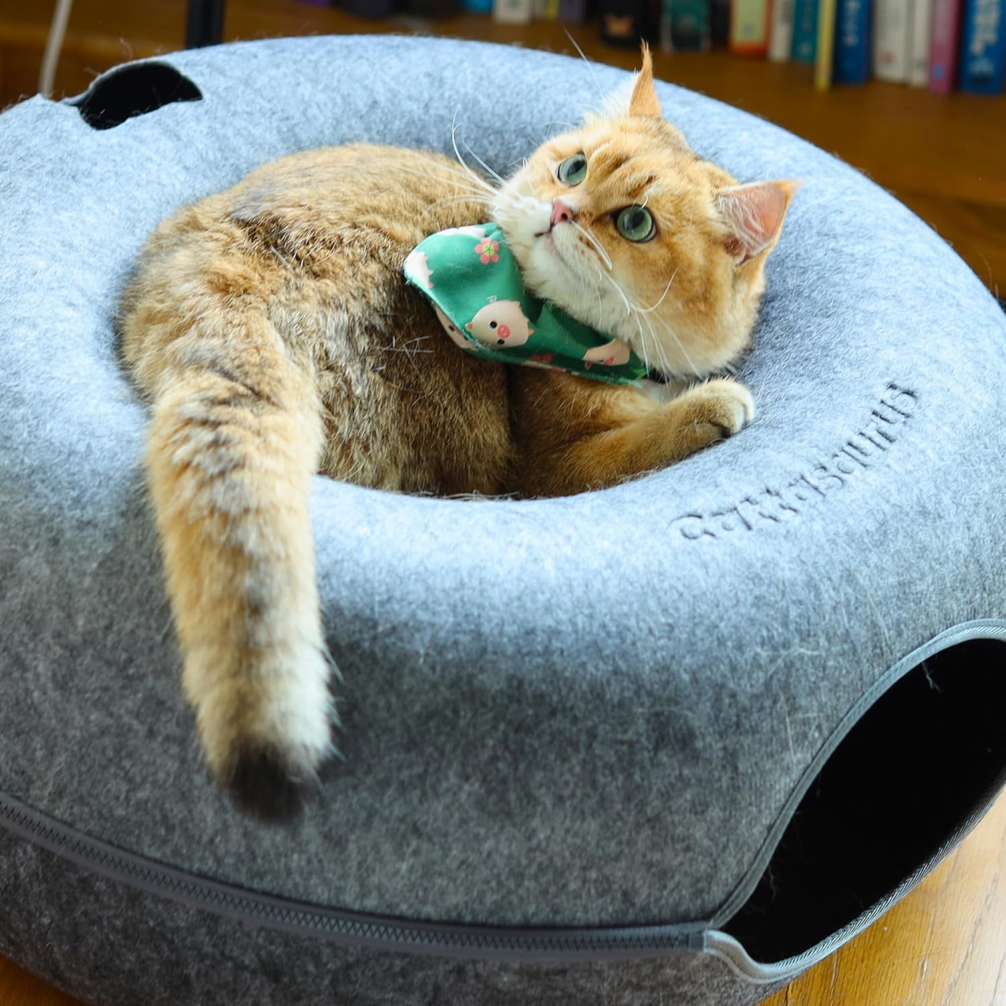 🐱🐱Cat Cave Donut for Multiple & Large Cats up to 30-45 lbs, 3-in-1 Self Warming Cat Bed, Tunnel & Scratcher