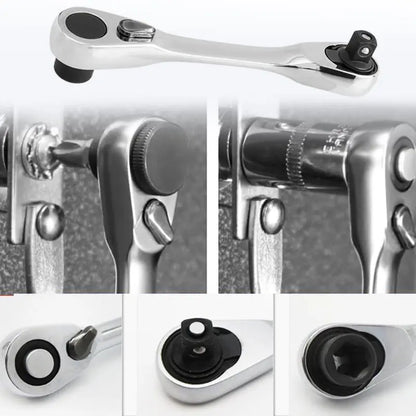 Silver Ratchet Wrench 1/4 Inch Mini Double Headed 72 Tooth Drive Socket (Bits Not Included), 5 Degrees Quick Install Release