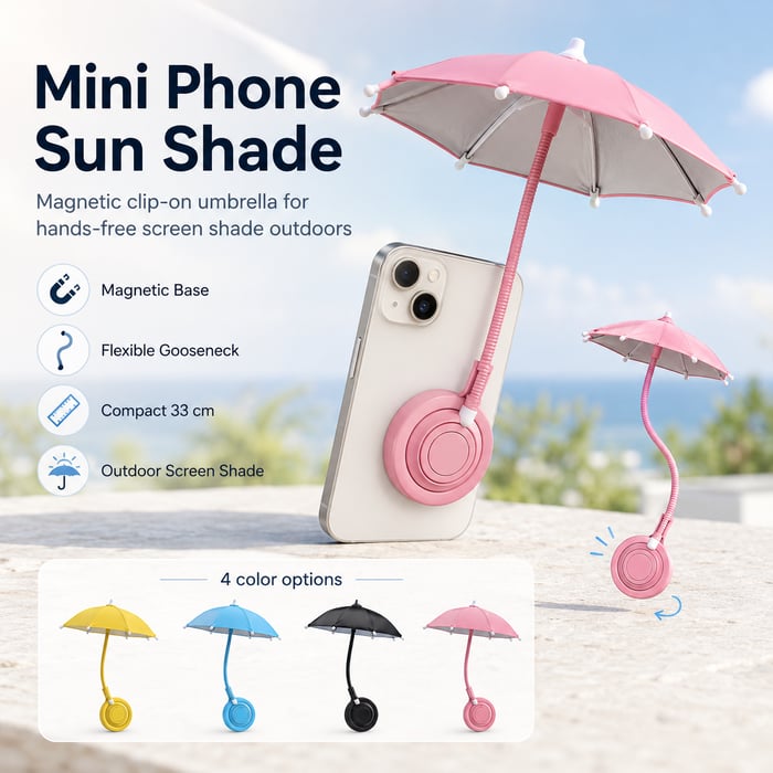 ☀️Magnetic Phone Umbrella for Sun, Hands Free Adjustable Sun Shade to Avoid Overheating for All Phones