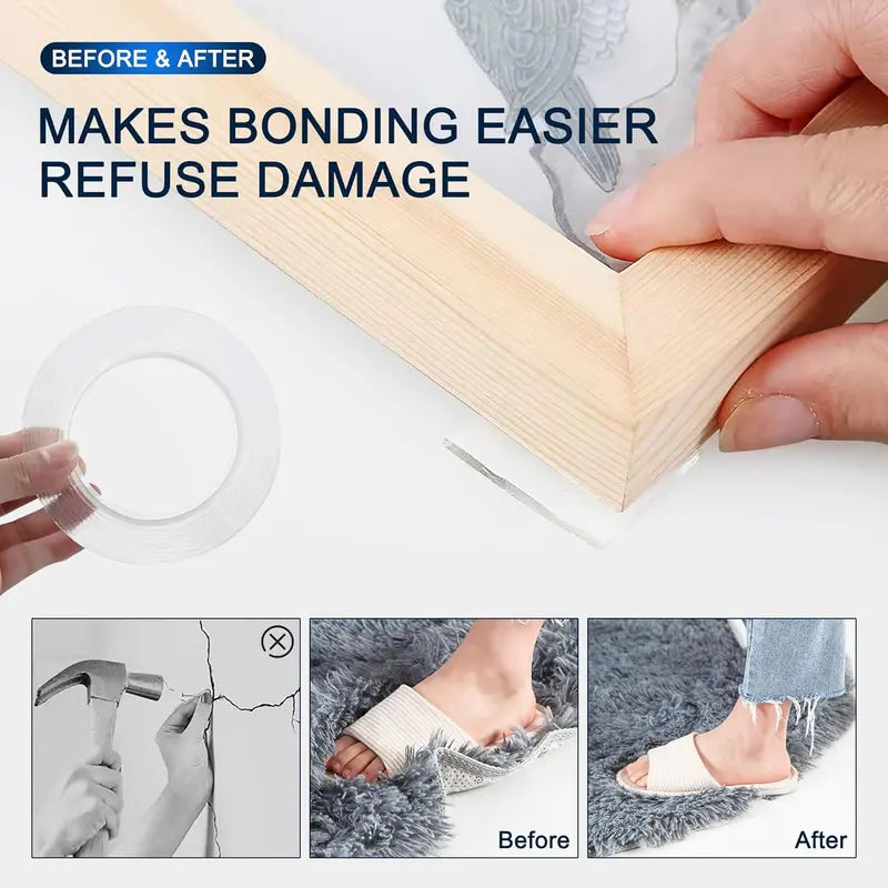 10.5FT Ultra-strong Double Sided Adhesive Nano Tape Heavy Duty Transparent Reusable Tapes