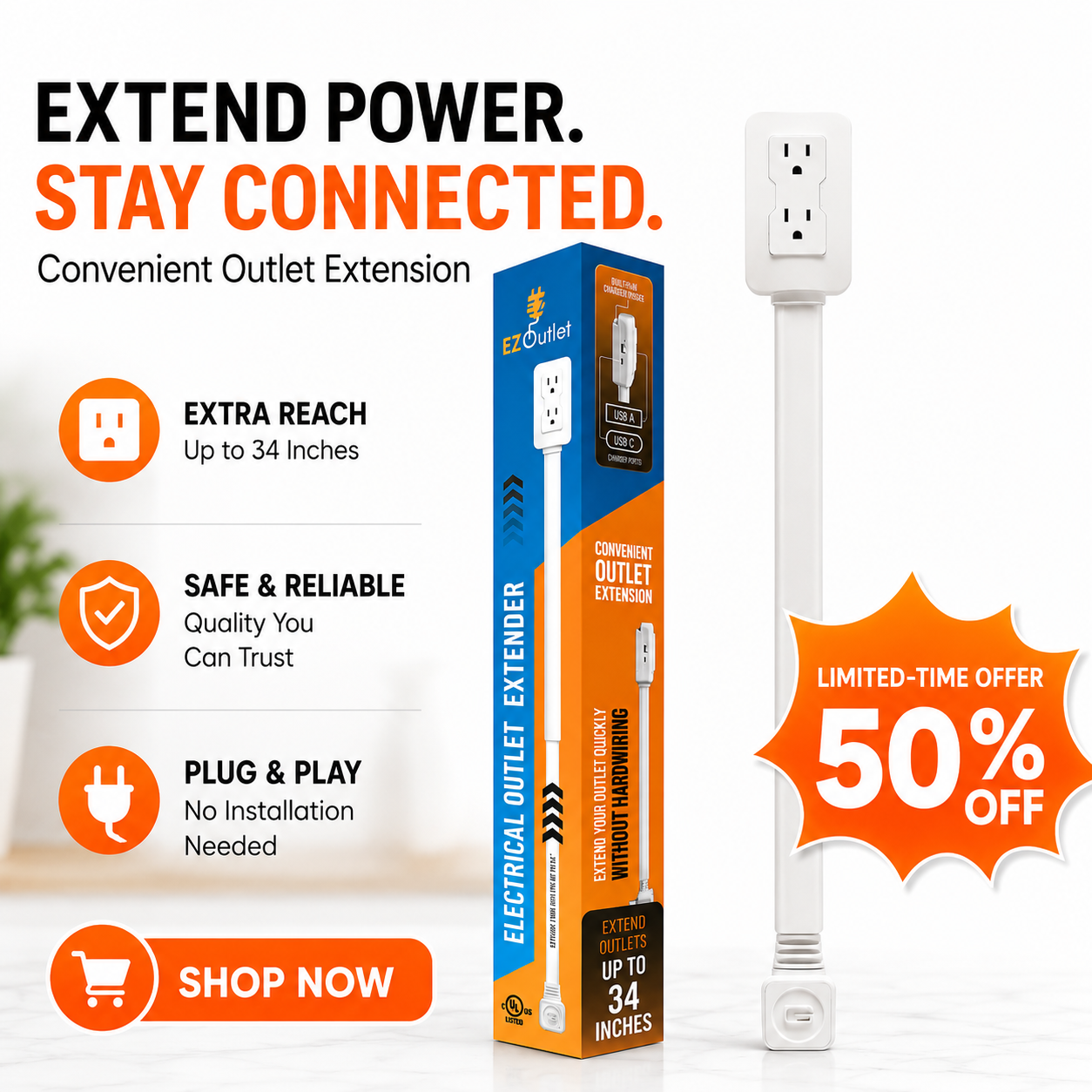 Electrical Outlet Extender,Access Hard-to-Reach Outlets！