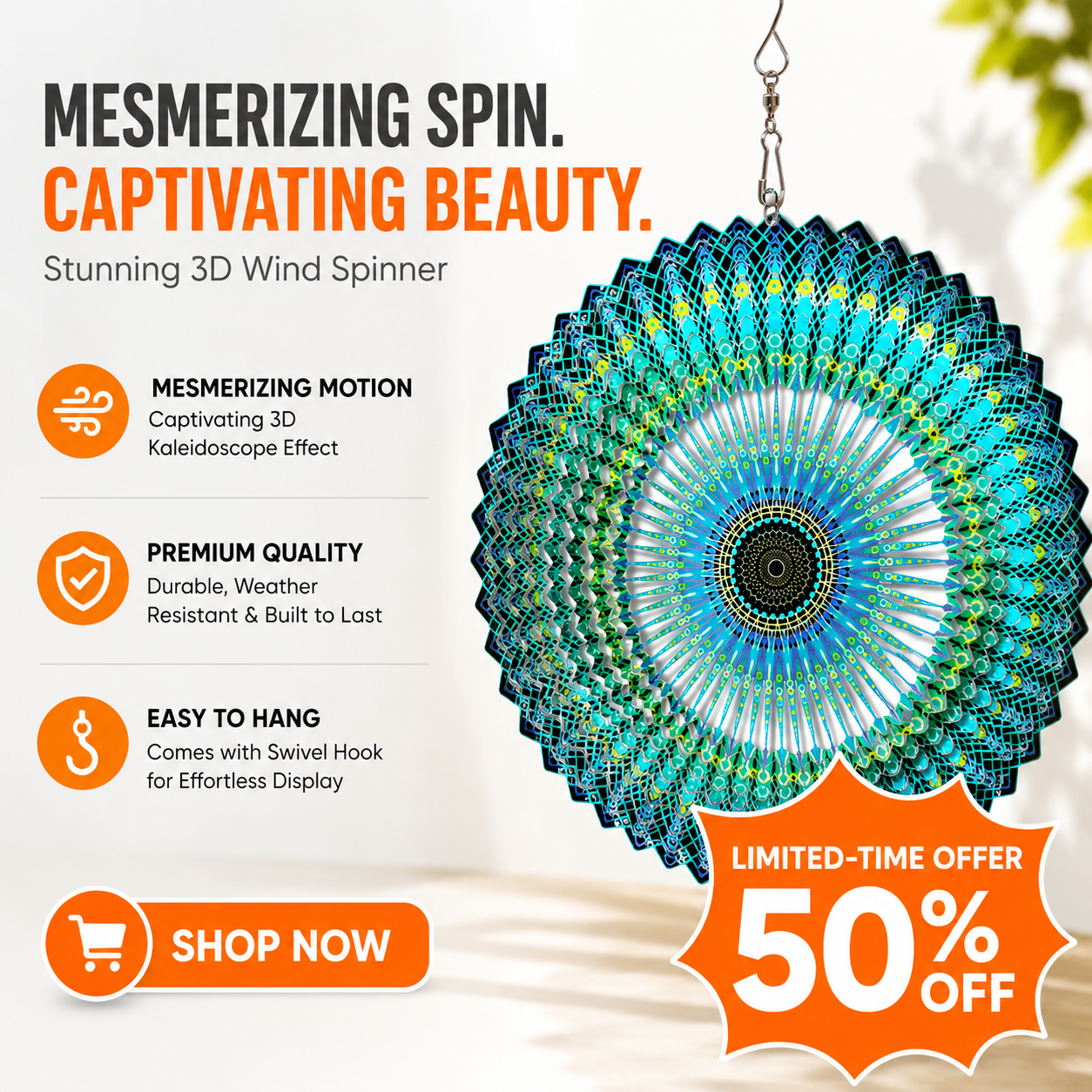 🦚🌀Wind Spinner Mandala Starry Sky 12 inch 3D Stainless Steel Laser Cut Metal Art Geometric Pattern