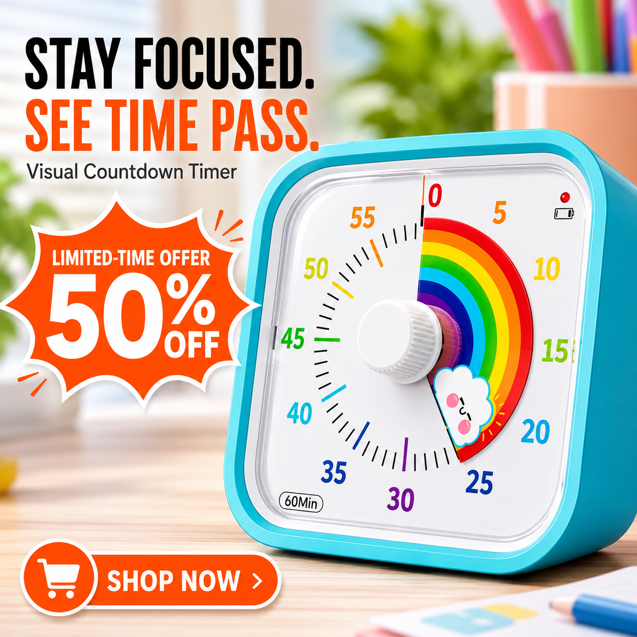 ⏳60-Min Visual Countdown Timer