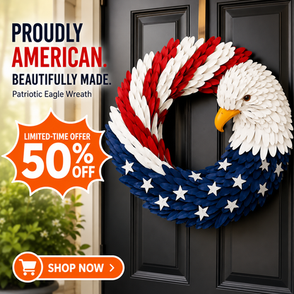 American Flag Accipiter Wreath with Eagle Head – Patriotic Front Door Decor
