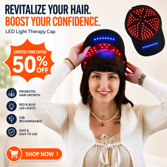 Cap: Wireless Red & Blue Light Therapy Cap for Scalp Health, Energy, and Self-Care | Red Light Therapy on the Go for Men & Women