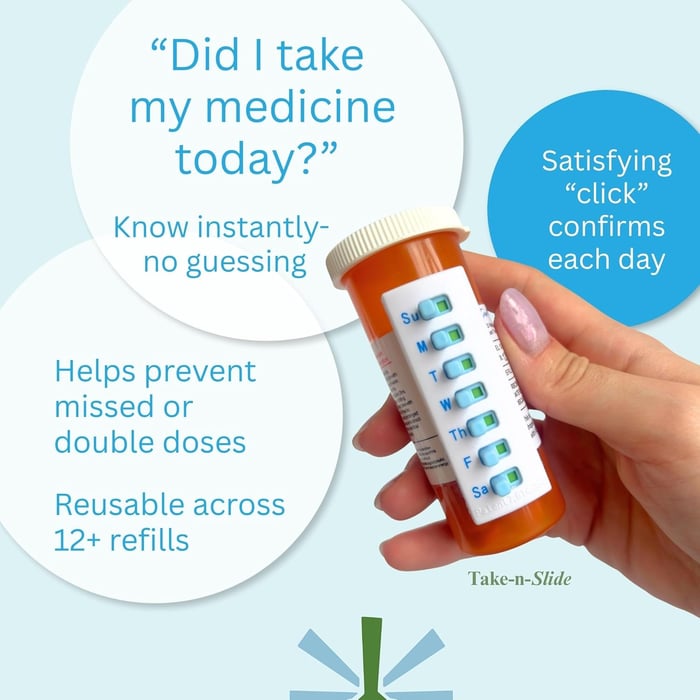 🩺💊 Pill/Medication/Vitamin/Pet Med Tracker & Reminder, Attach to Your Bottle, Organizer-Free, Curved‑Back, White & Blue (2-Pack, 1 Each)