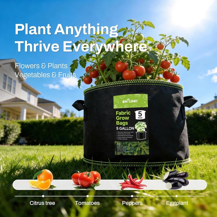 🪴BN-LINK 5-Pack 5 Gallon Grow Bags