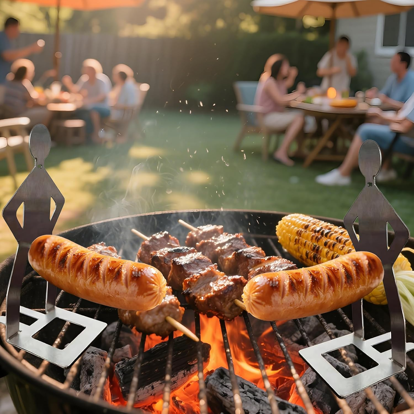6 PCS Funny BBQ Stand Man Hot Dog Holder,Reusable Stainless Steel Hotdog and Sausage Stand