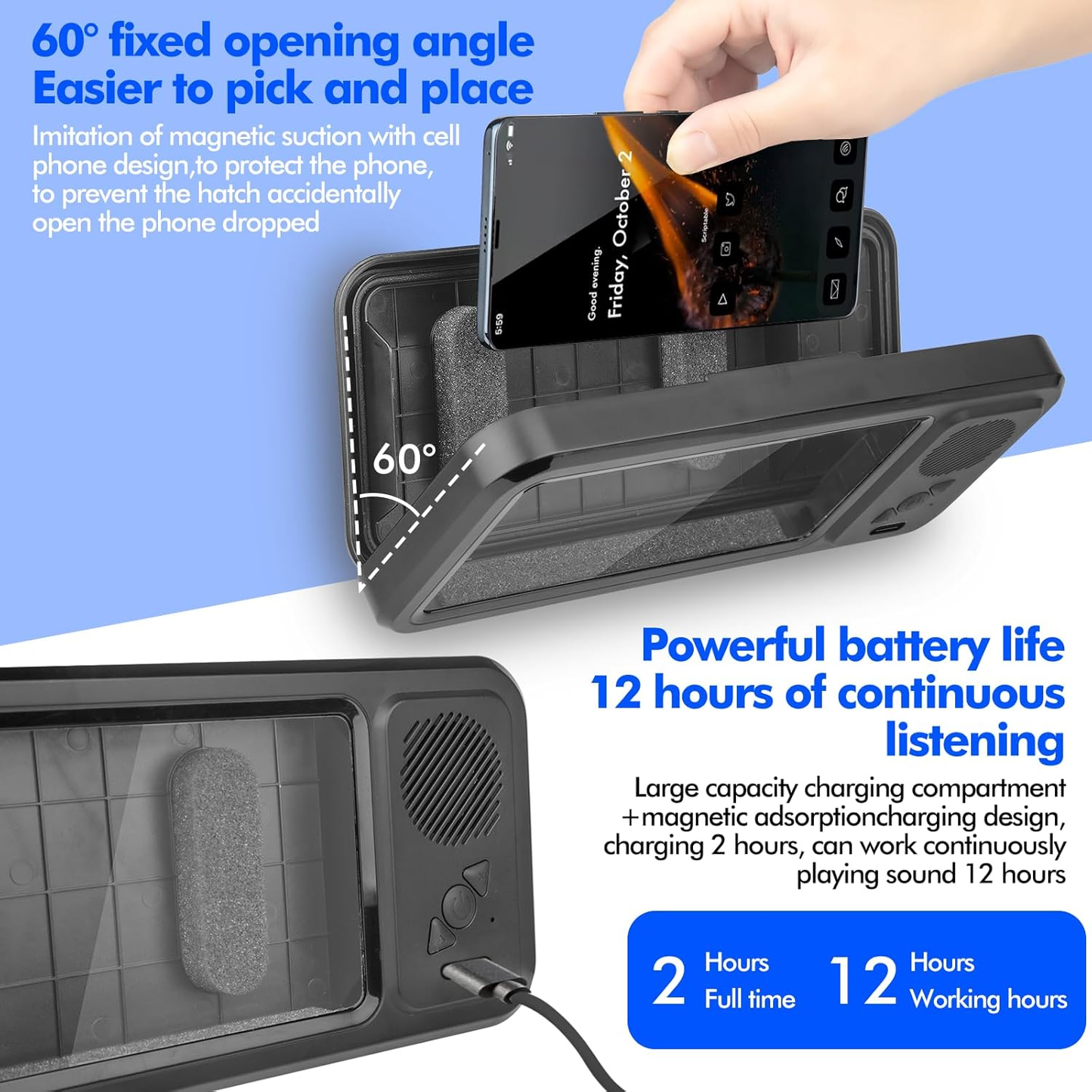 Wireless Bluetooth Speaker for Bathroom , Waterproof 360 Rotation Viewable Shower Phone Case Speakers for Bathroom Wall Mirro Compatible with iPhone