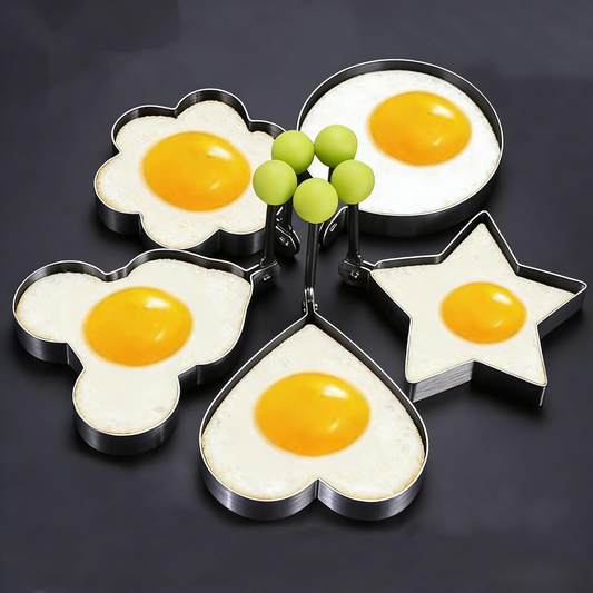 🔥🍳5 pcs Stainless Steel Egg Rings - Non-Stick Pancake Molds