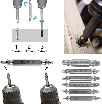 Stripped Broken Screw Remover,6 Counts Set Easy Out Bolt Extractor, Damaged Screw Extractor Set,Double Head Extraction Design Extractor Head