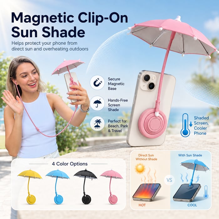 ☀️Magnetic Phone Umbrella for Sun, Hands Free Adjustable Sun Shade to Avoid Overheating for All Phones