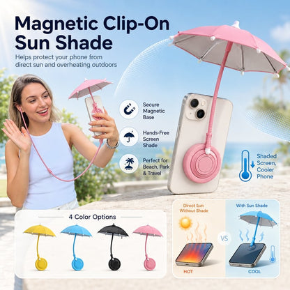☀️Magnetic Phone Umbrella for Sun, Hands Free Adjustable Sun Shade to Avoid Overheating for All Phones