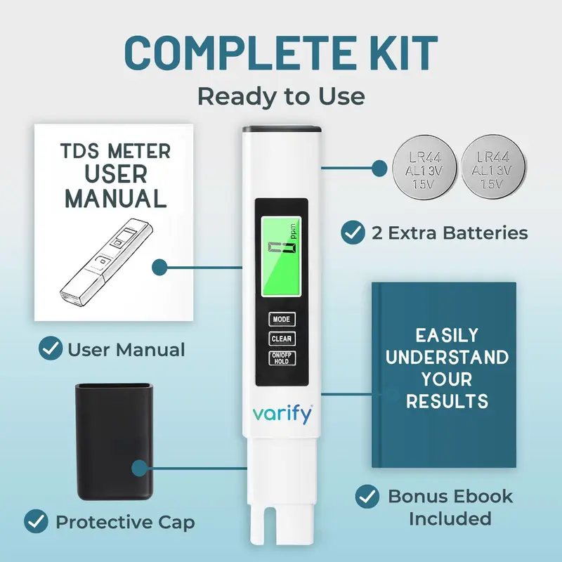 🧪VARIFY 4-in-1 TDS Meter Digital Water Tester