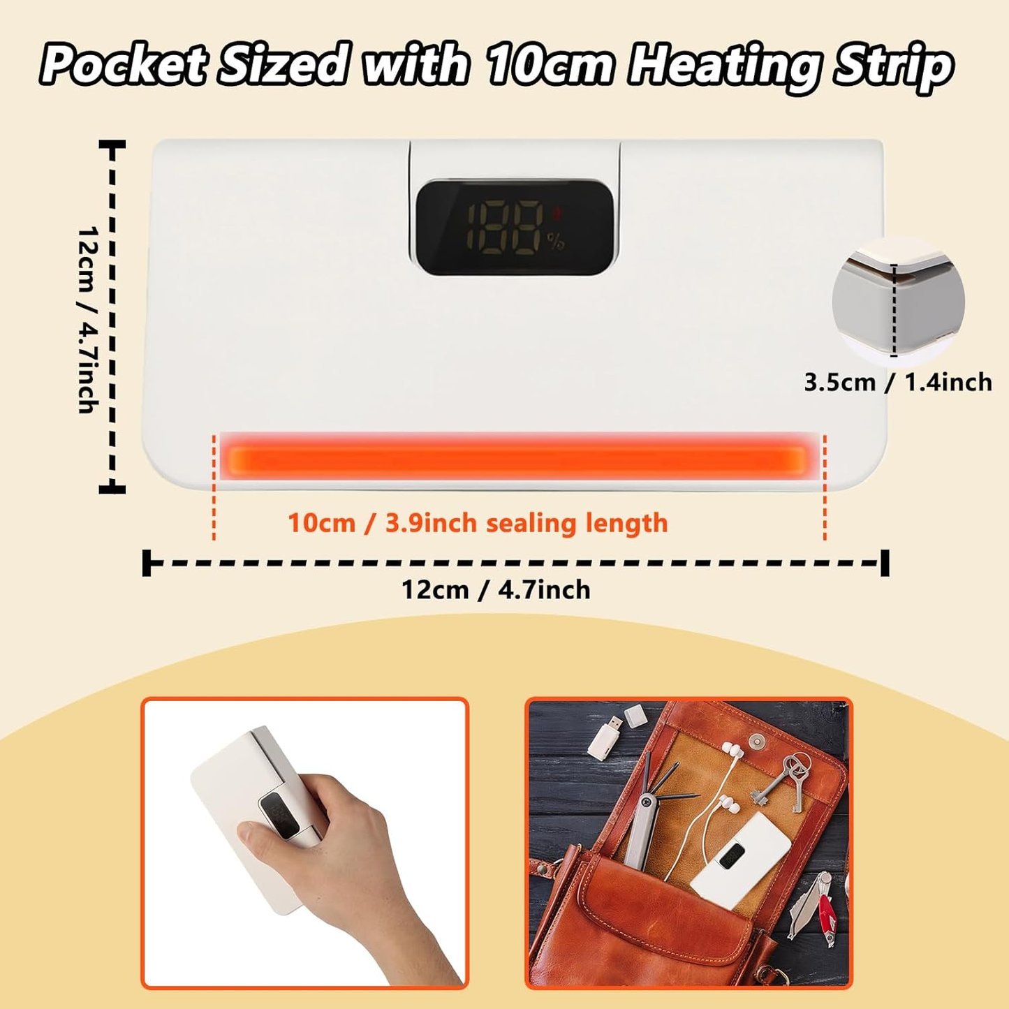 🔥🔥Mini Bag Rechargeable Sealer Machine with LED Power Display,Heat Sealer and Cutter with 6 Adjustable Gears