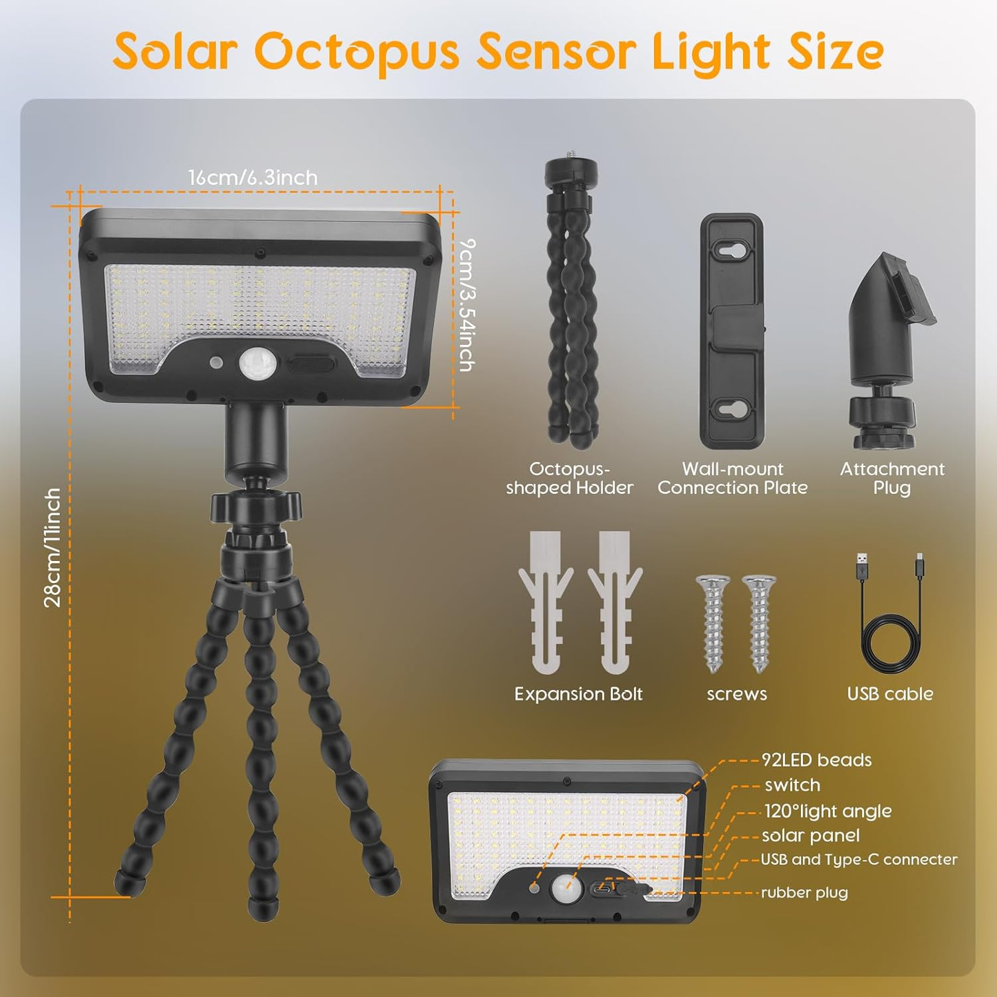 Solar Motion Lights Outdoor 92 LED Beads Outdoor Motion Activated Flood Lights Compatible with RV Camper Trailers Truck Table Boat Dock