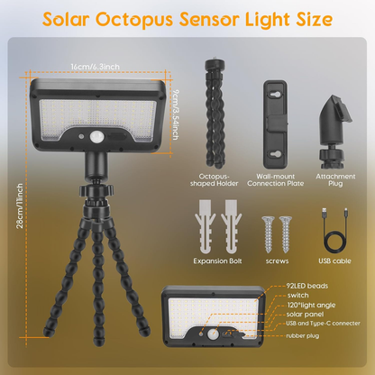 Solar Motion Lights Outdoor 92 LED Beads Outdoor Motion Activated Flood Lights Compatible with RV Camper Trailers Truck Table Boat Dock