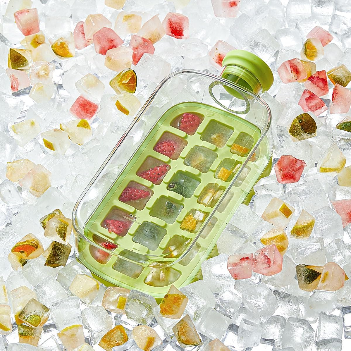 🧊2in1 Touch Free Ice Cube Tray Water Bottle Come Easy To Take Ice By Pressing Suitable