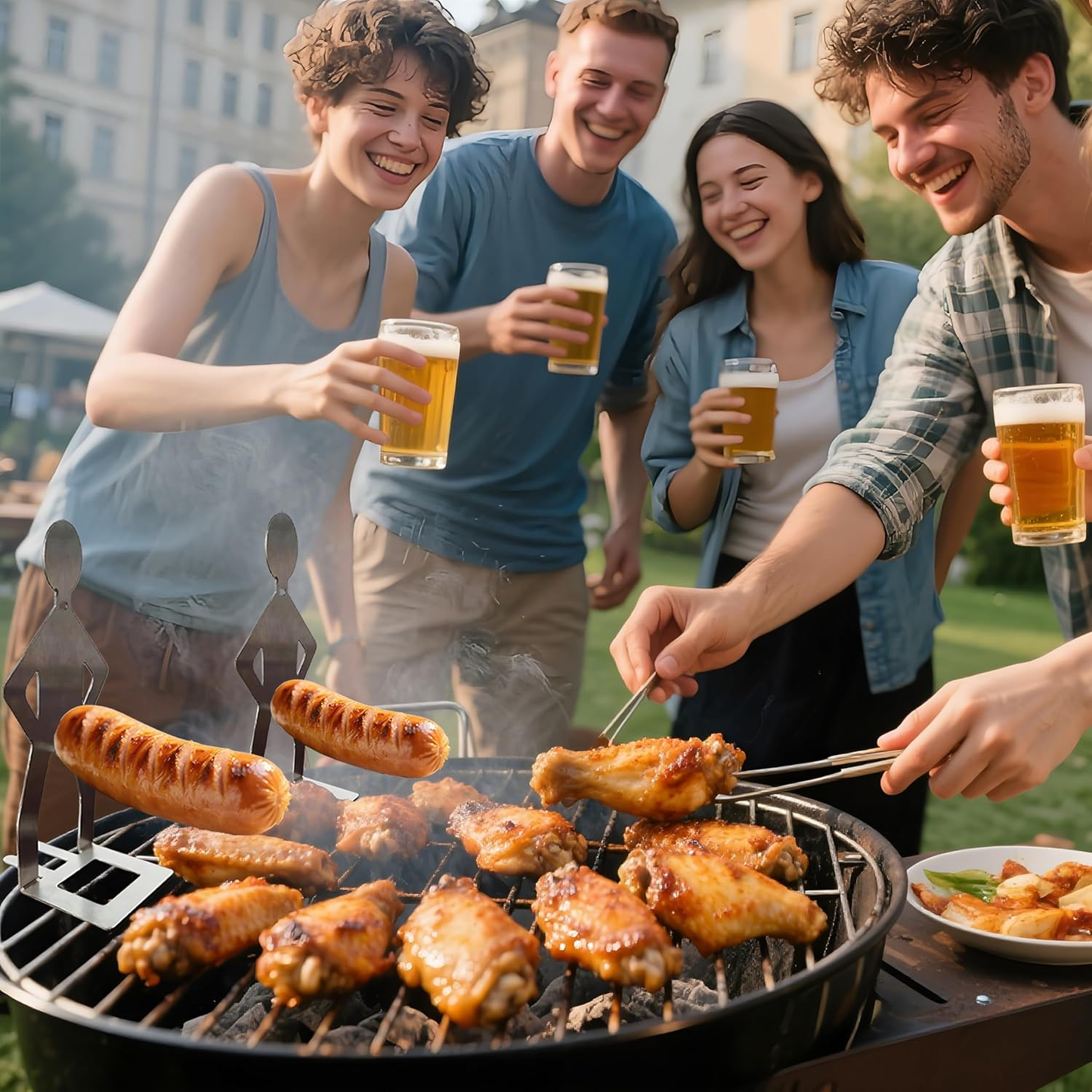 6 PCS Funny BBQ Stand Man Hot Dog Holder,Reusable Stainless Steel Hotdog and Sausage Stand
