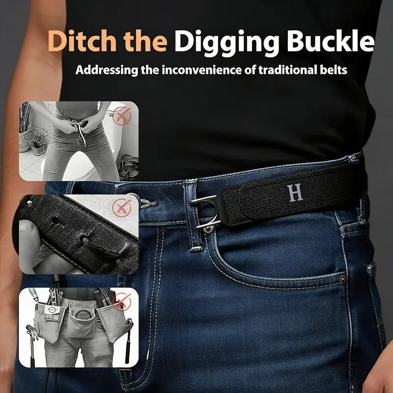 2 PCS No Buckle Belts for Men and Women, Buckless Belts for Unisex- Adjustable Metal Hook Comfortable Invisible Belt, Invisible Belt for Jeans, Pants