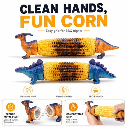 🔥Dinosaur Corn Holders for Corn On The Cob - Funny Corn Cob Holder for Kids and Adults with Stainless Steel Prongs