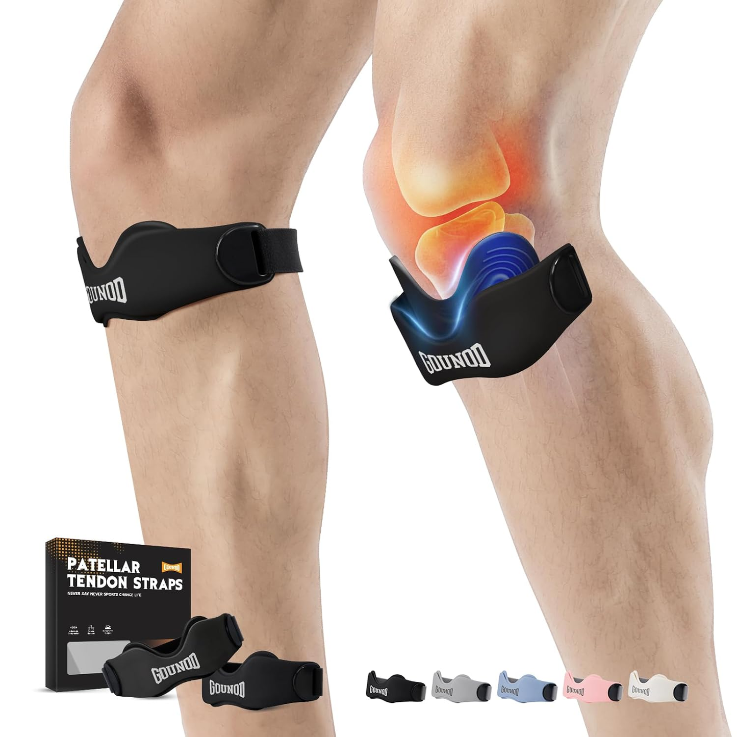 🏃‍➡🏃‍➡Silicone Patellar Tendon Support Strap 2 Pack,Knee Strap for Knee Pain Relief