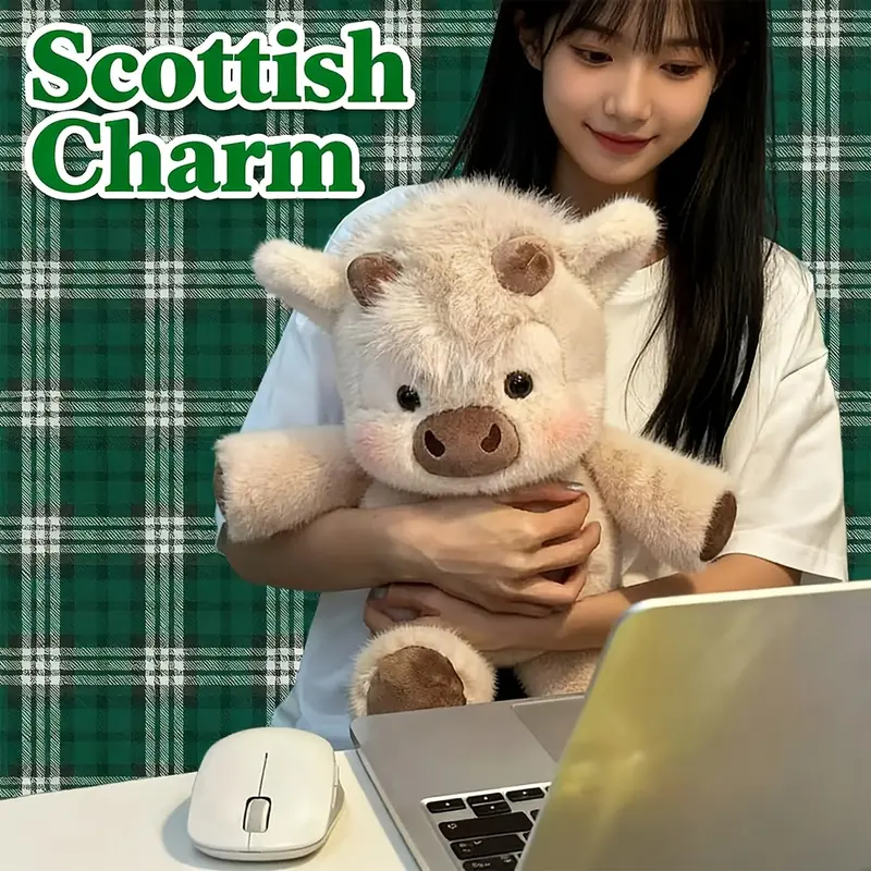 Highland cow Stuffed Animals plush toy,cottish cow plush toy that can simulate running, soft and cute Scottish cow gifts for children and plush decor