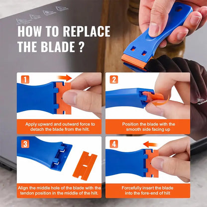 Plastic Razor Blade Scraper, 2PCS Scraper Tool, 120PCS Plastic Blades, for Cleaning Scraper Remover for Stickers, Decals, Adhesive, Labels, Paint from Glass, Car, Window, Caulk, No Scratches